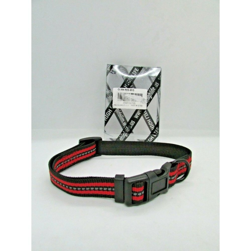 Mile High Life Nylon Dog Collar Night Reflective Double Bands Sz M Red/Black NEW